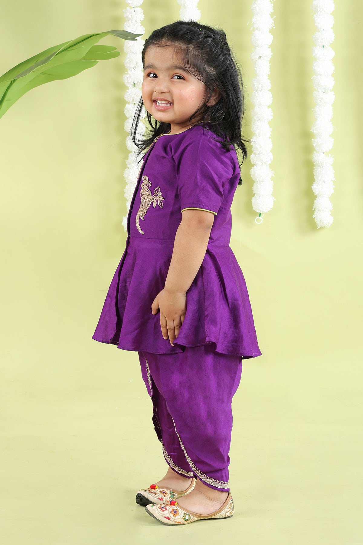 Purple Embroidered Dhoti Set