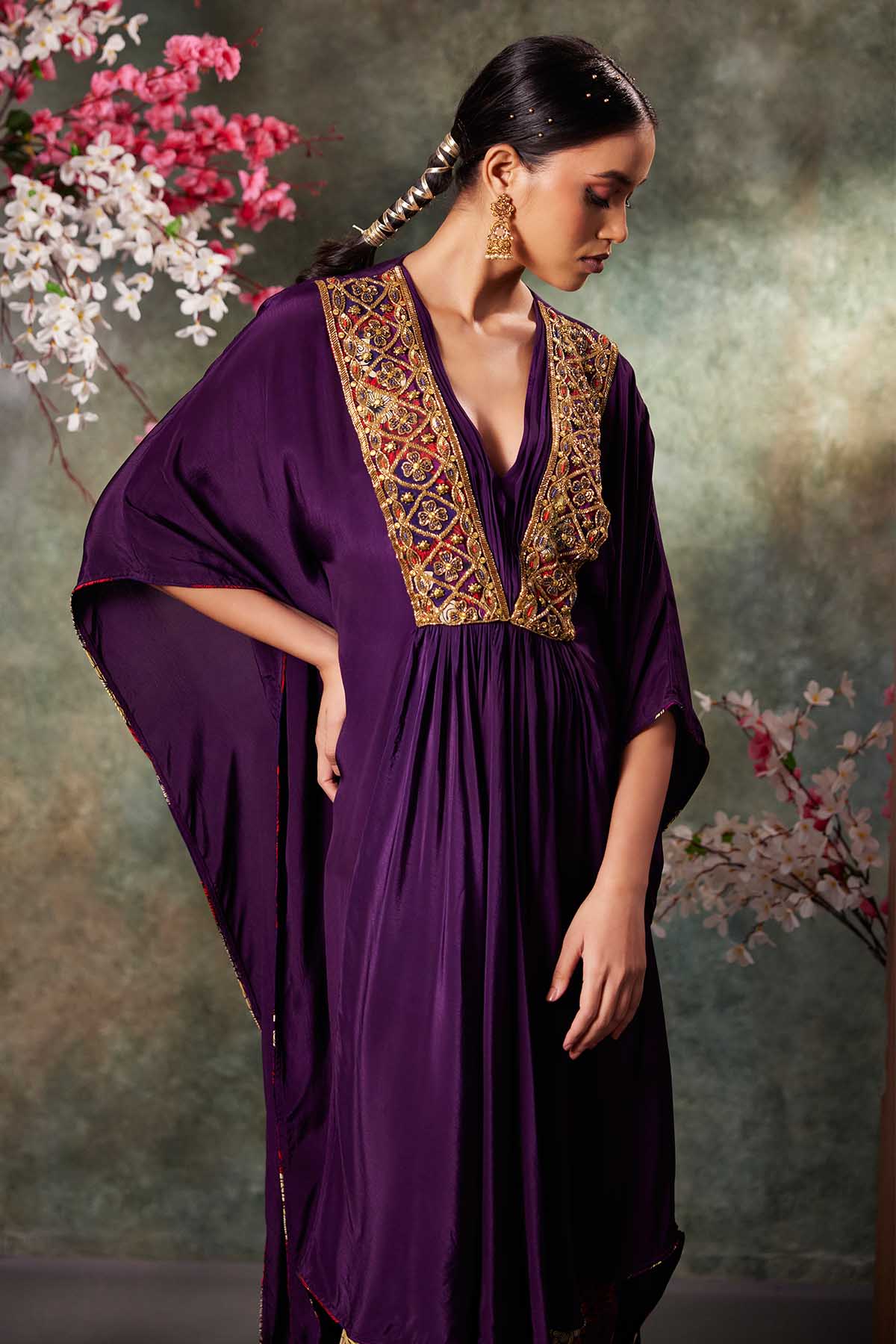 Purple Embroidered Kaftan Set