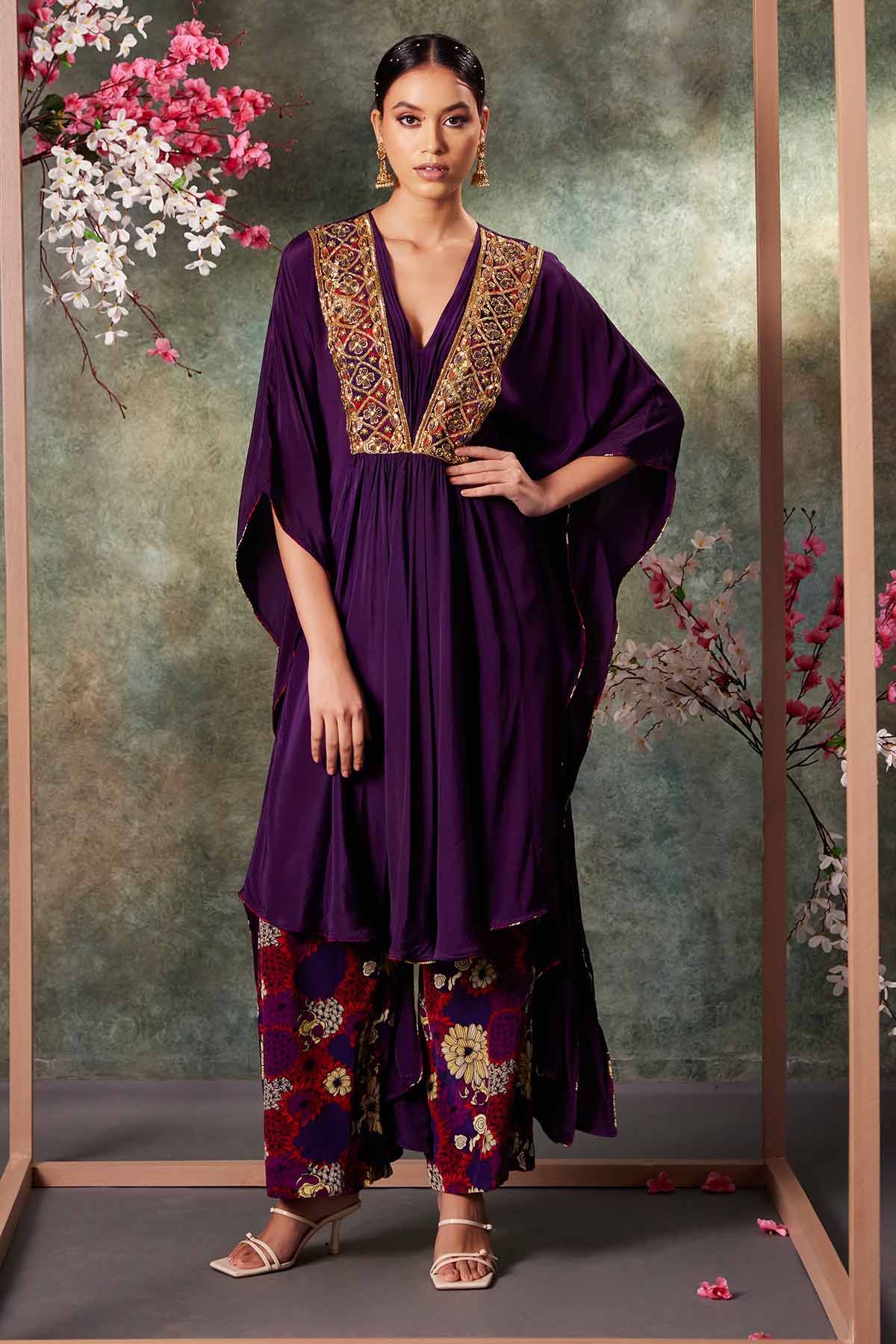 Buy Purple Embroidered Kaftan Set by Mehak Murpana for women online at ScrollnShops