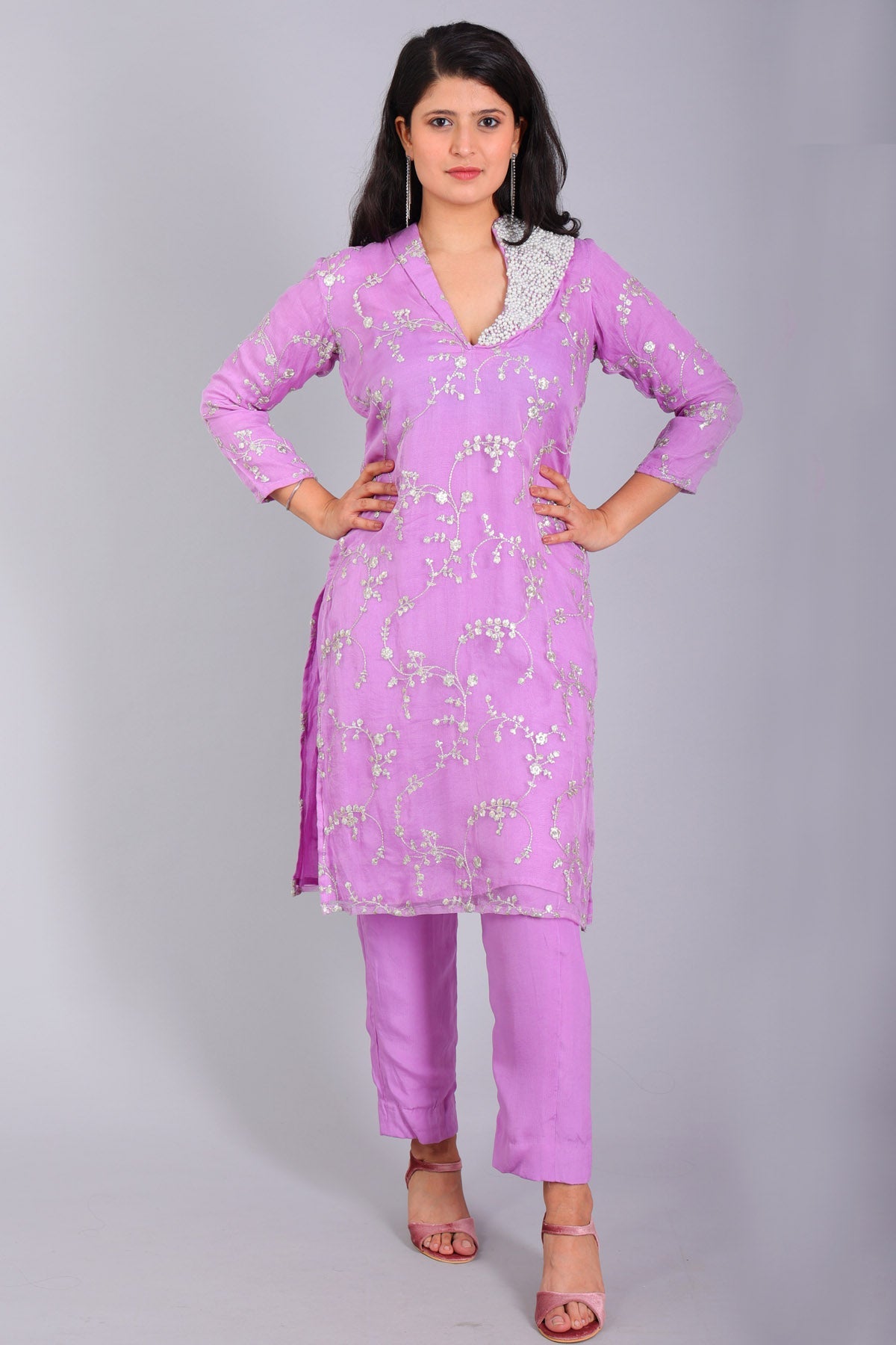 Etti Kapoor Lavender Organza Kurta Set Online