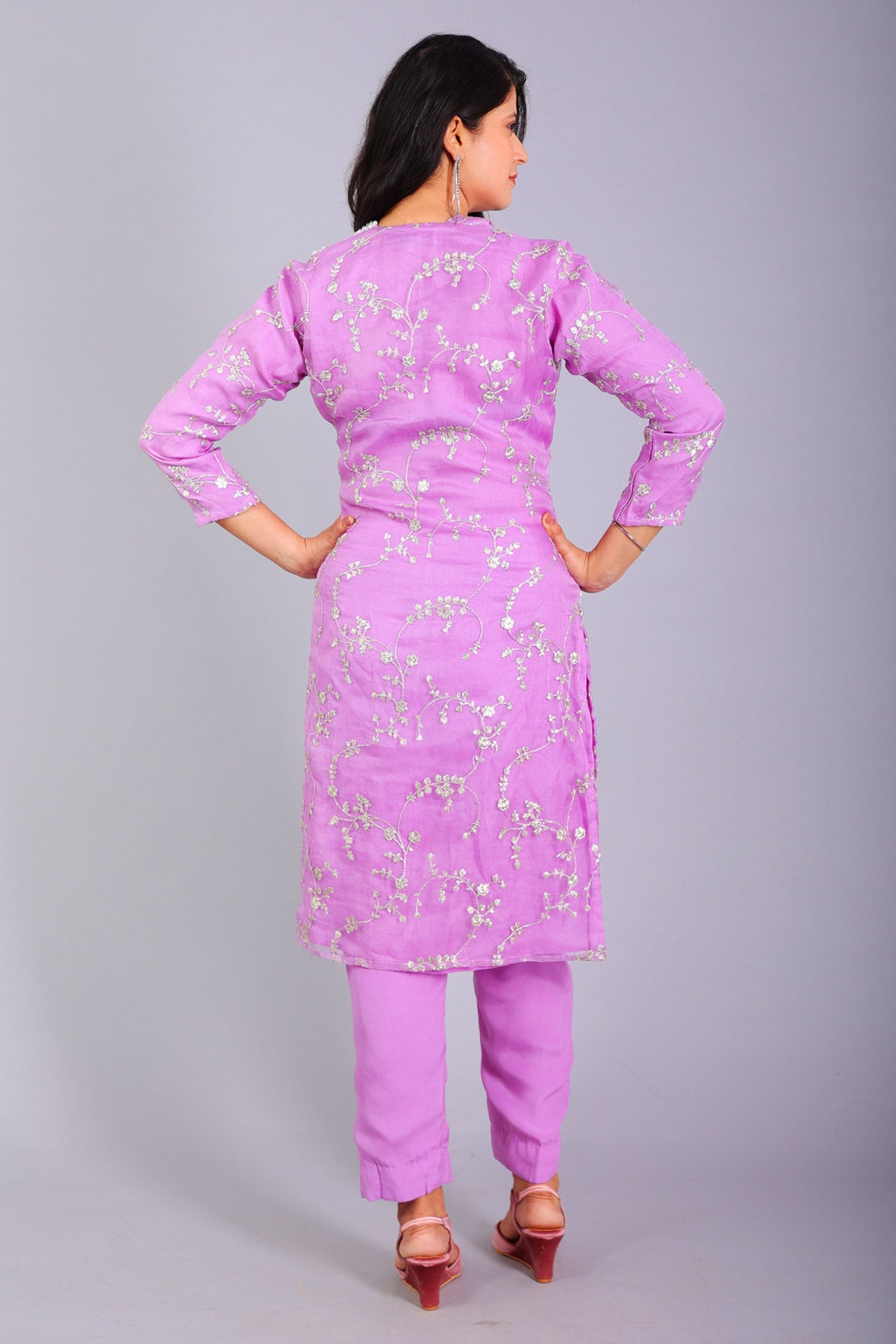 Lavender Zari Work Kurta & Pants