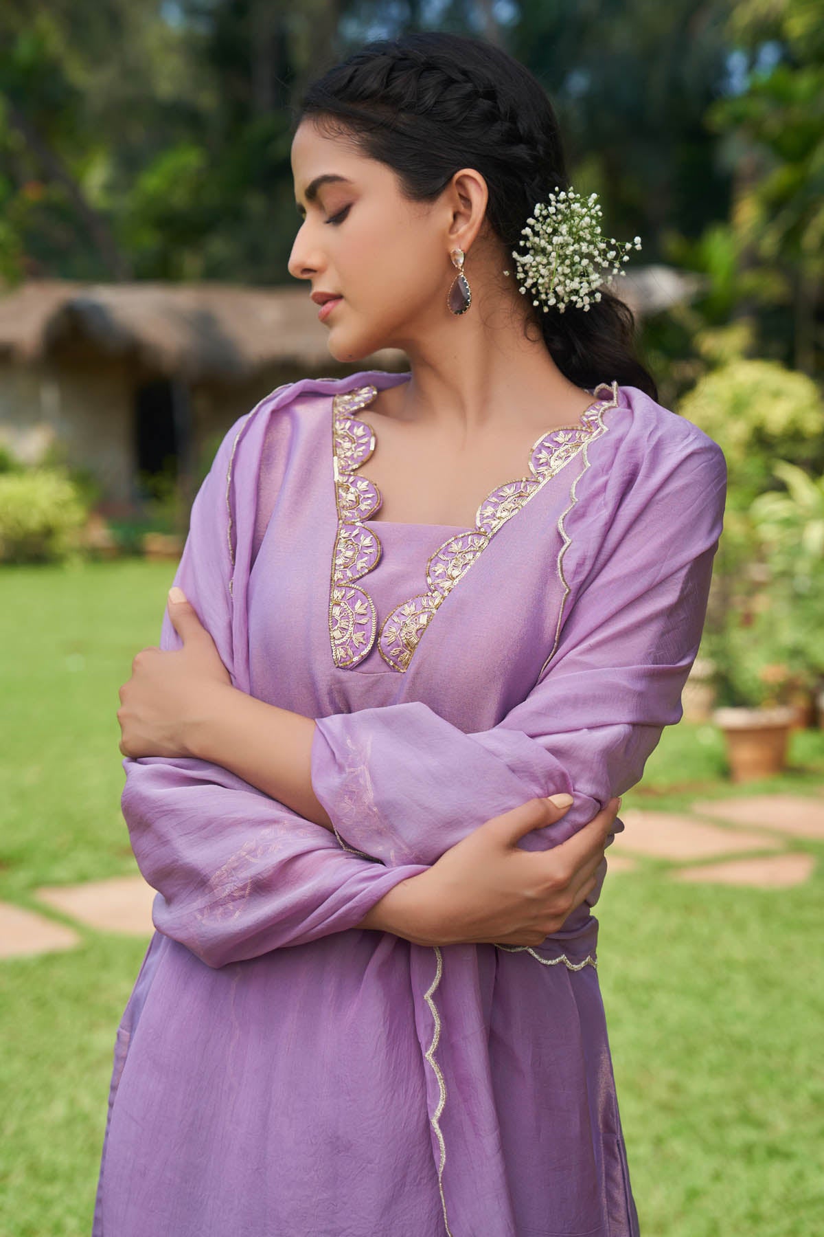 Purple Sequins Scallop Kurta Set