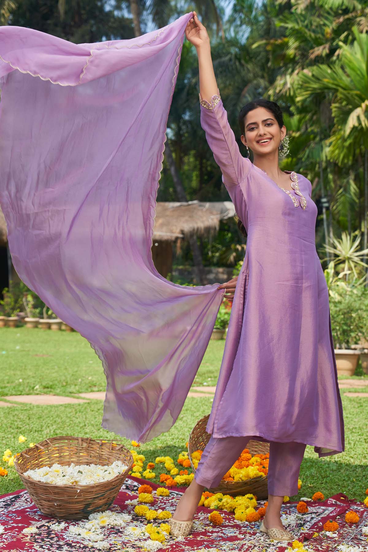 Purple Sequins Scallop Kurta Set