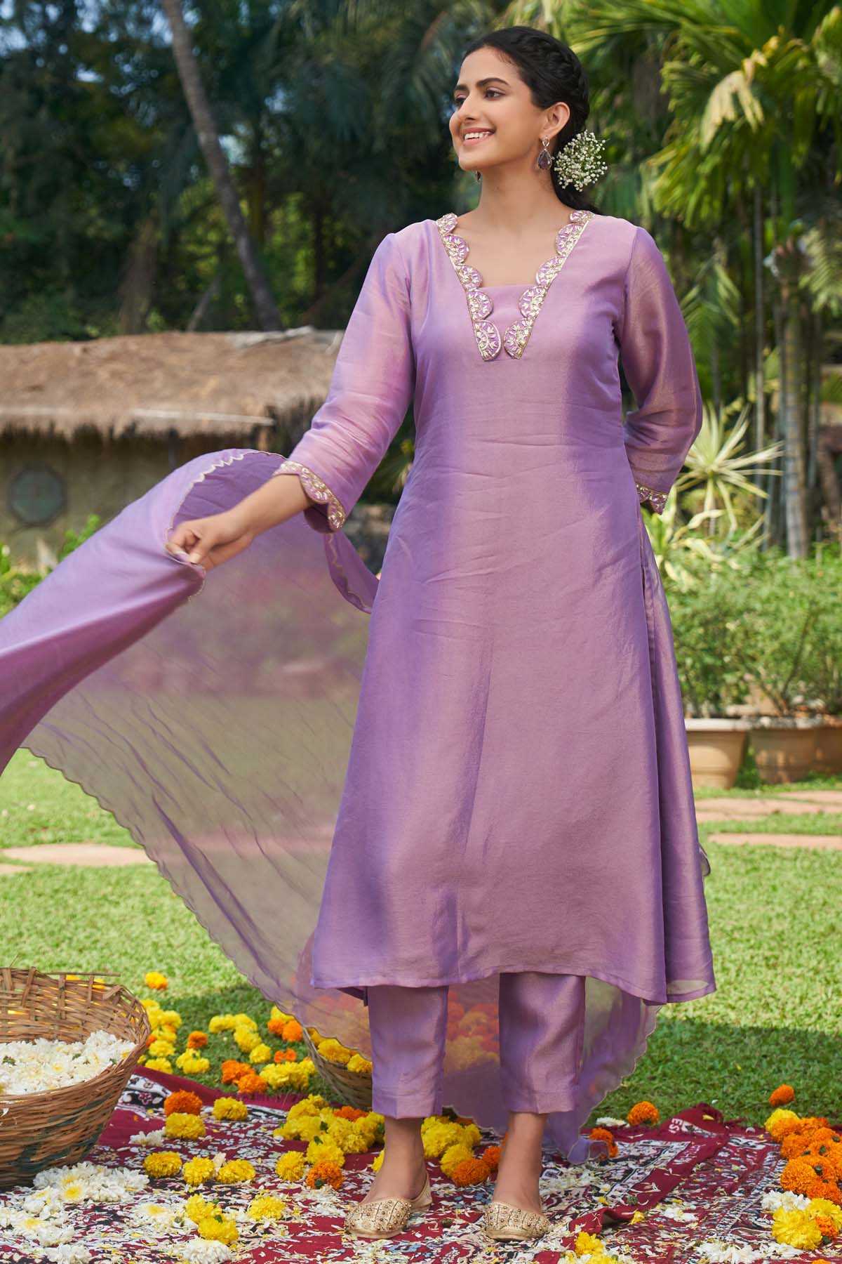 Megha Pitti Purple Embroidered Kurta Set for women online at ScrollnShops