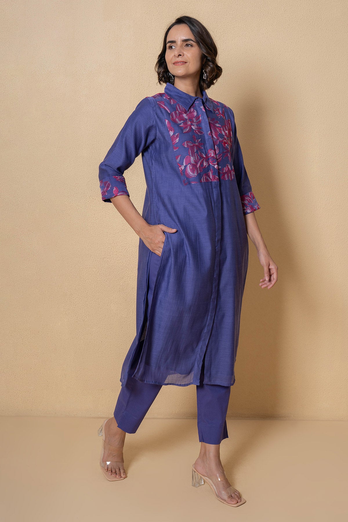 Purple Floral Kurta And Pants