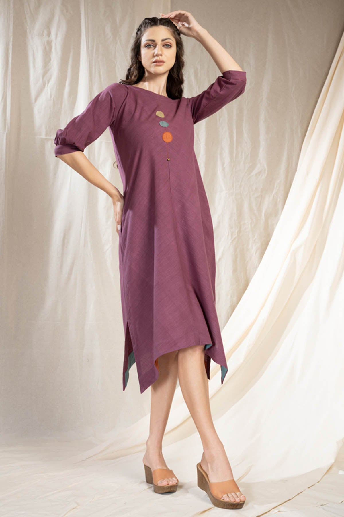 Purple Embroidered Midi Dress