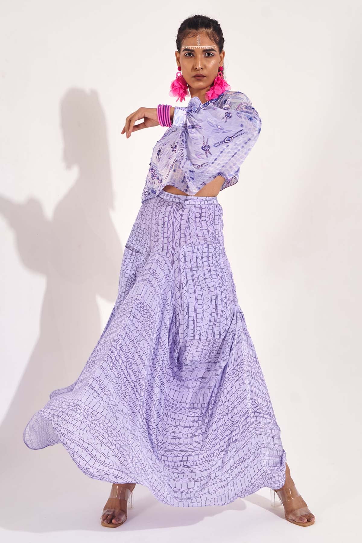 Purple Embroidered Neck Crop Top