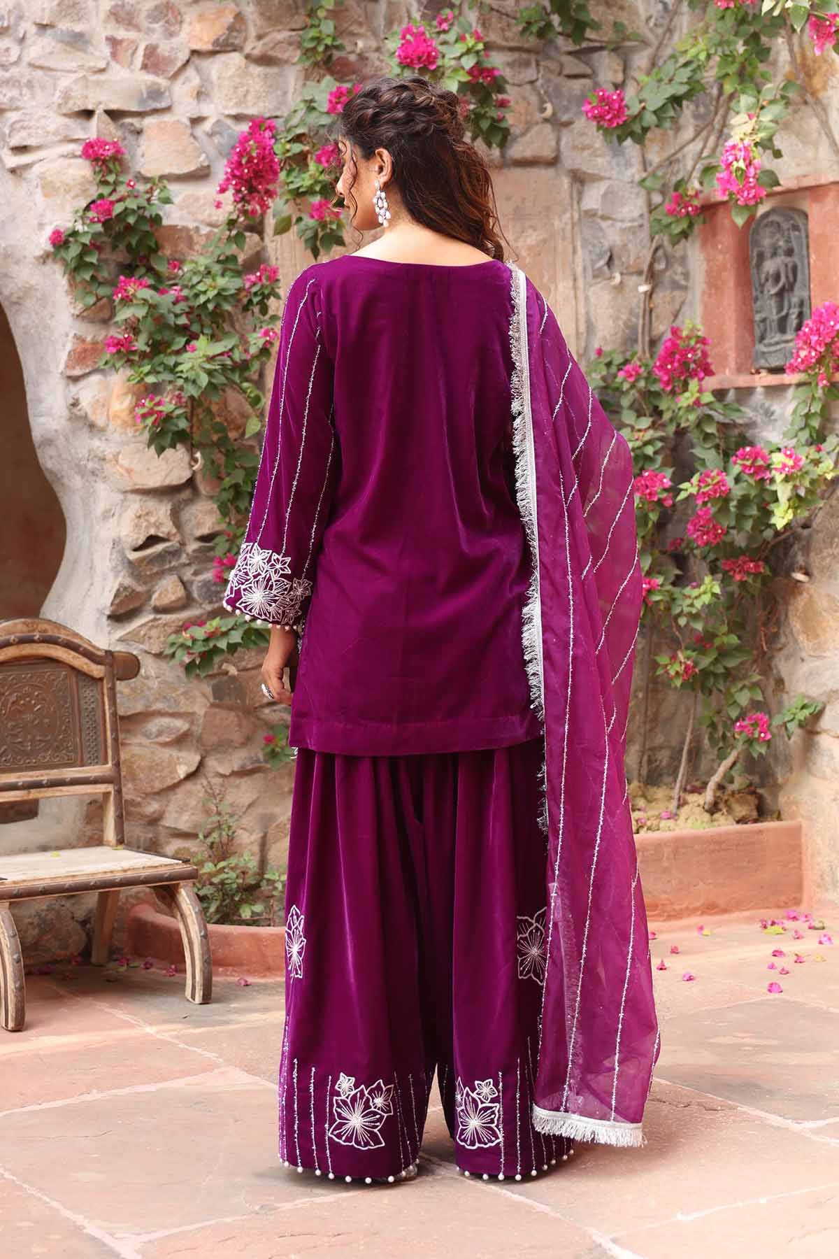Purple Embroidered Palazzo Set
