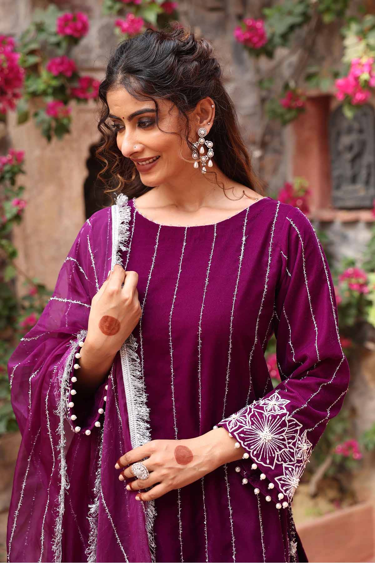 Purple Embroidered Palazzo Set