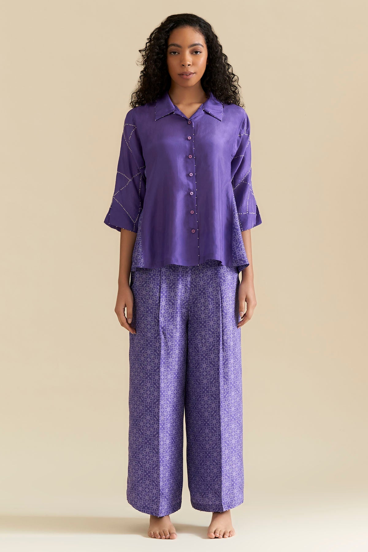 Srota by Srishti Aggarwal Purple Embroidered Panel Shirt for women online at ScrollnShops