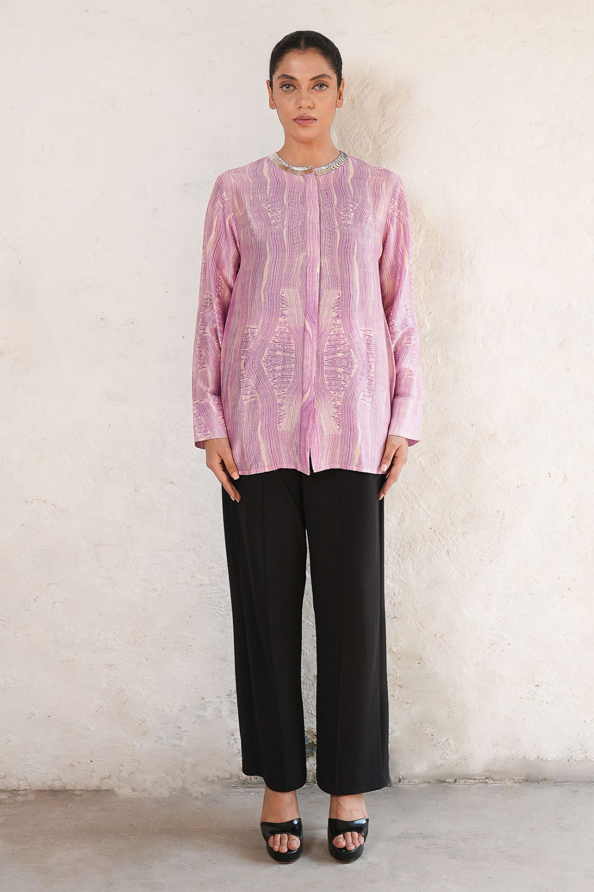 Purple Embroidered Printed Shirt