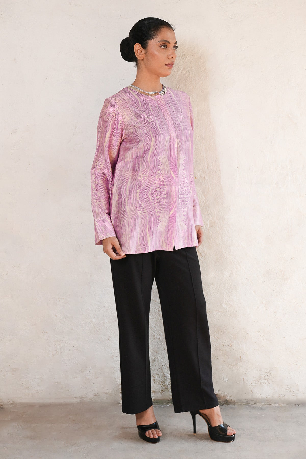 Purple Embroidered Printed Shirt