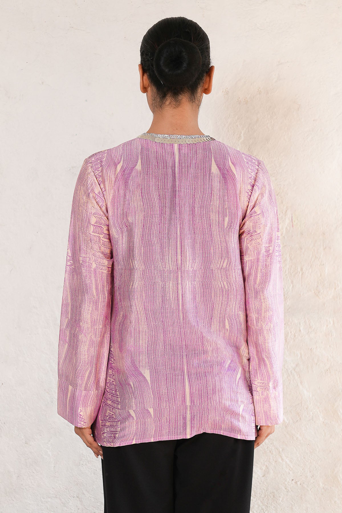 Purple Embroidered Printed Shirt