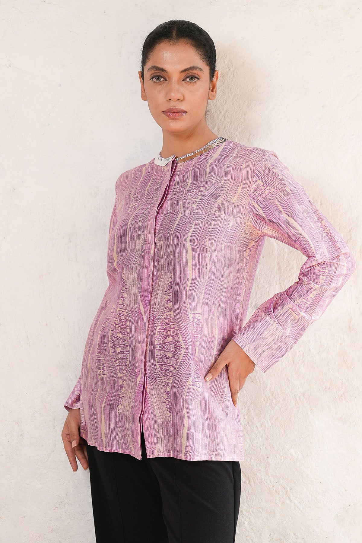 Buy Purple Embroidered Printed Shirt by Saksham Neharicka for women online at ScrollnShops