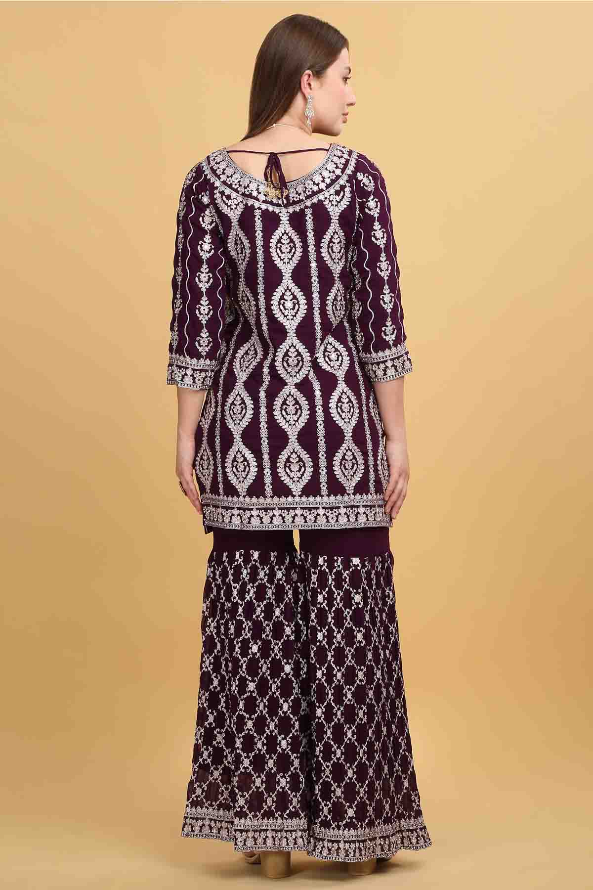 Embroidered Purple Sharara Set