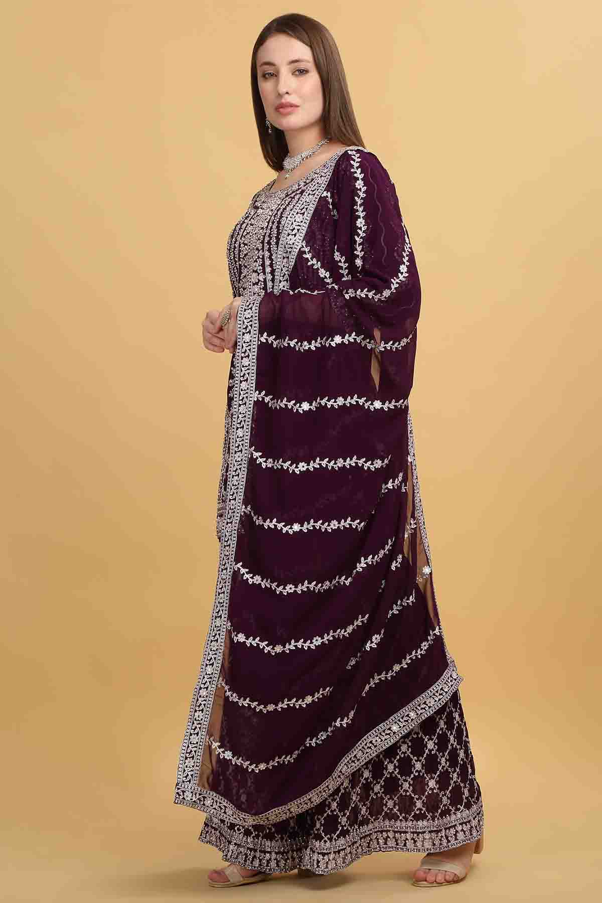 Embroidered Purple Sharara Set