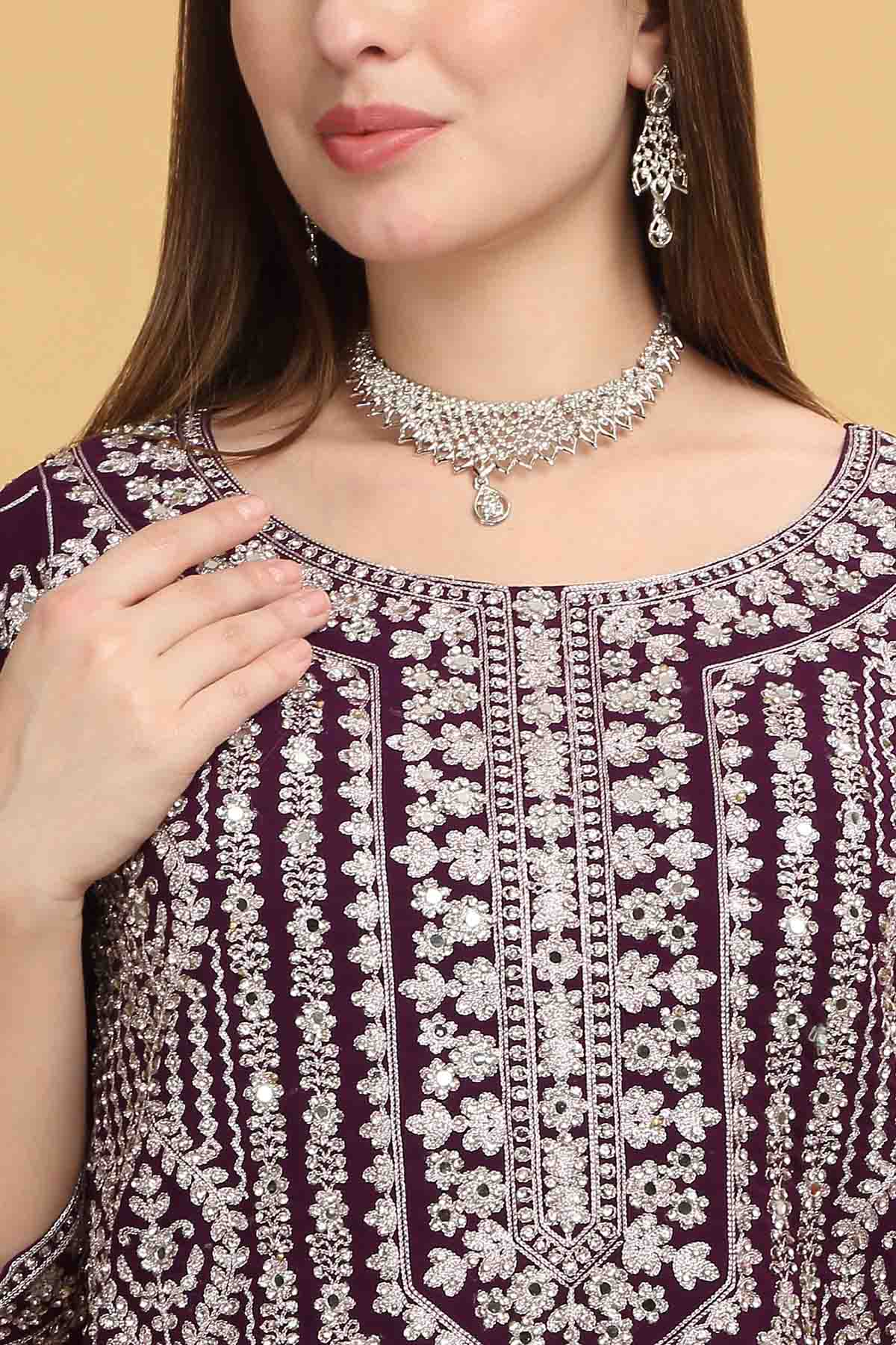 Embroidered Purple Sharara Set