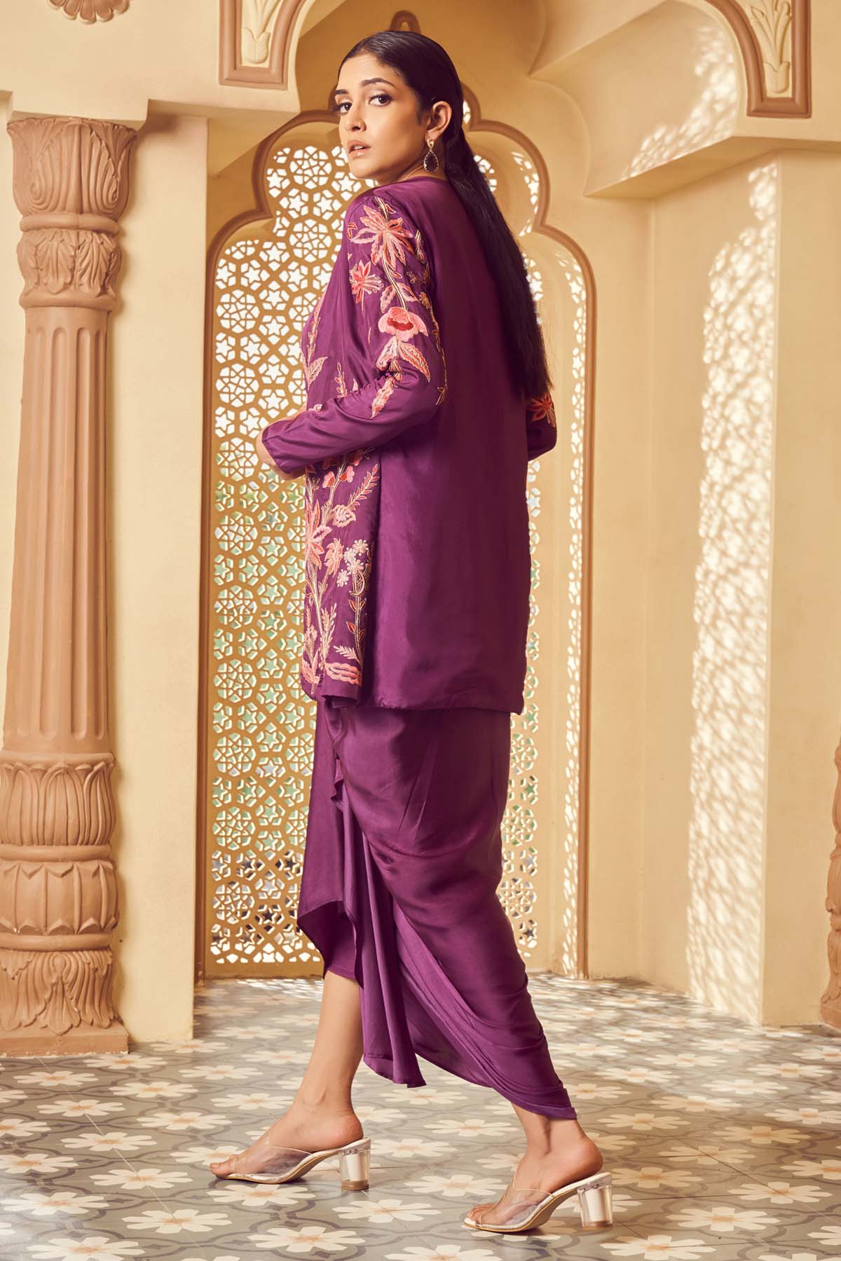 Purple Embroidered Skirt Set