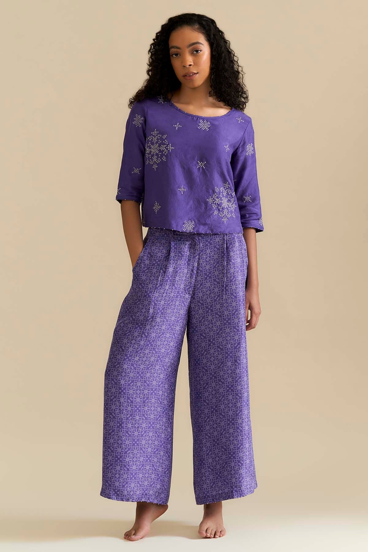 Srota by Srishti Aggarwal Purple Embroidered Top & Palazzo for women online at ScrollnShops
