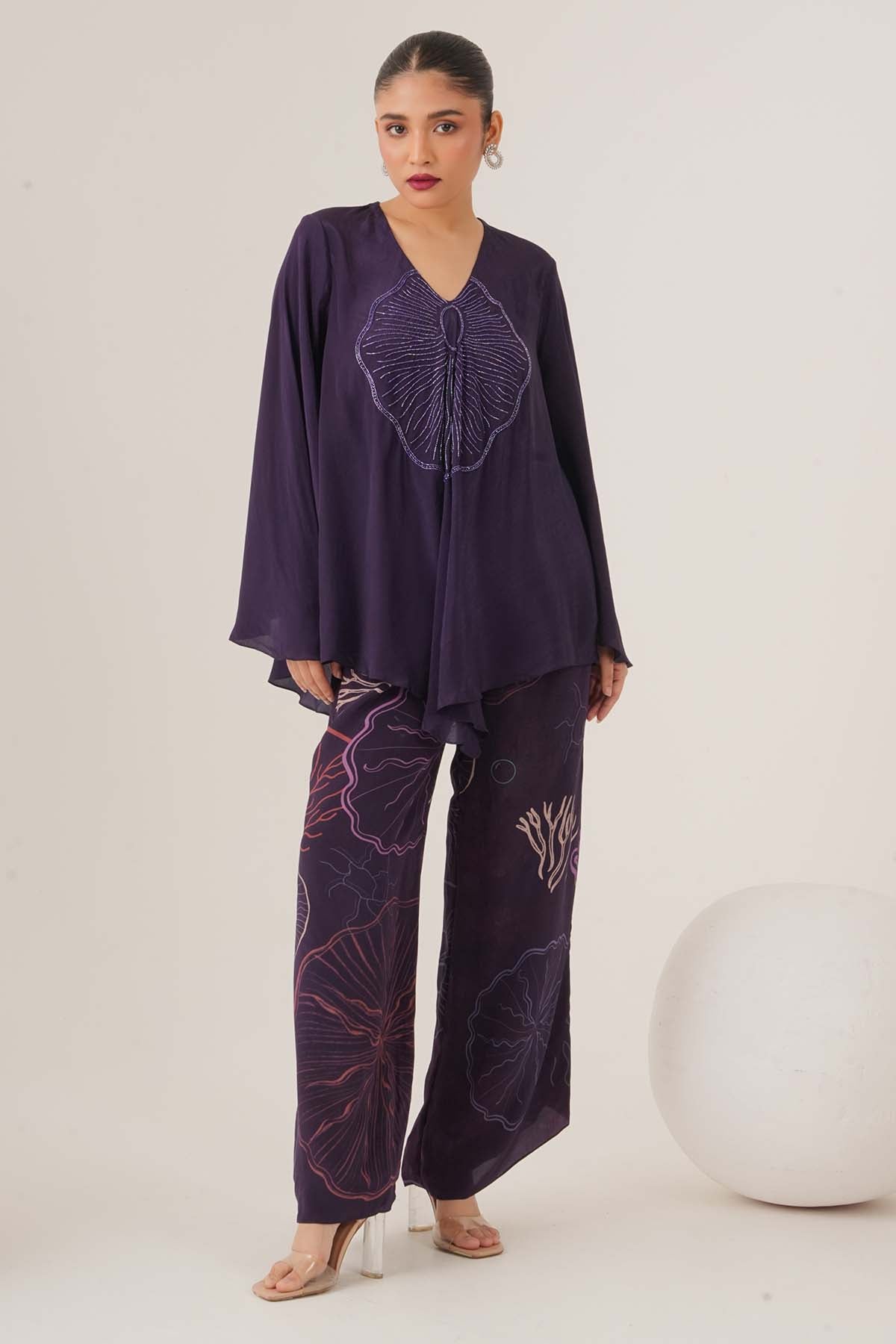 Purple Embroidered Top & Pants