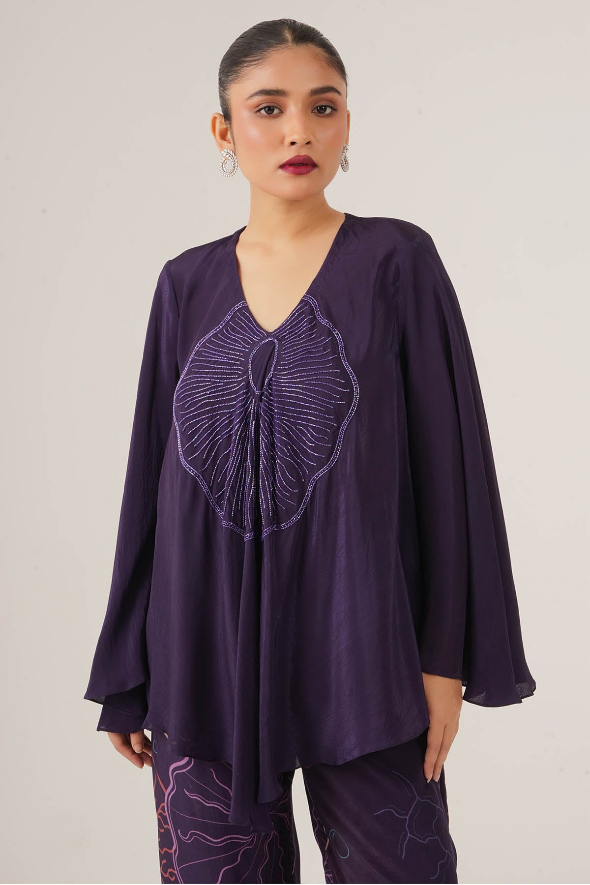 Purple Embroidered Top & Pants