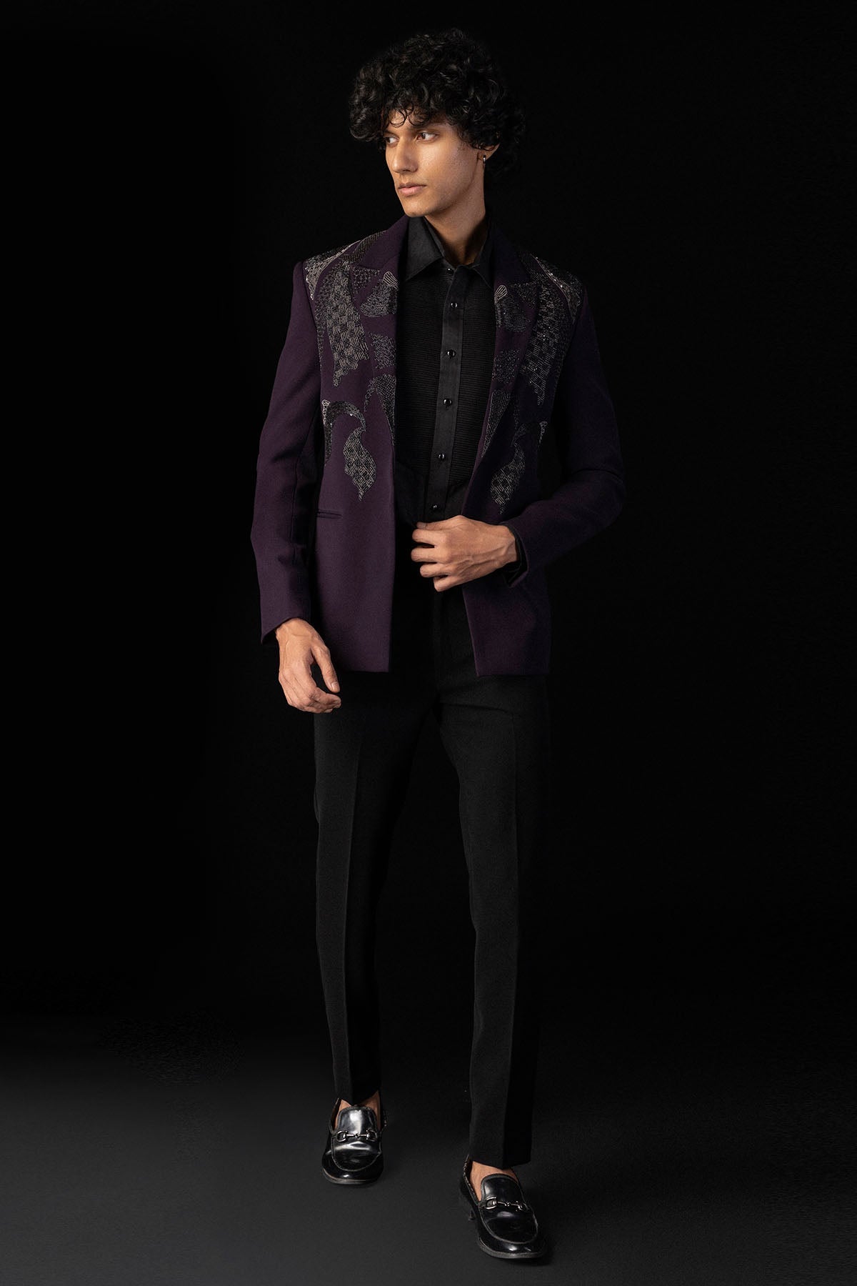 Buy Purple Embroidery Open Tuxedo for men by Paarsh Atelier online available at scrollnshops