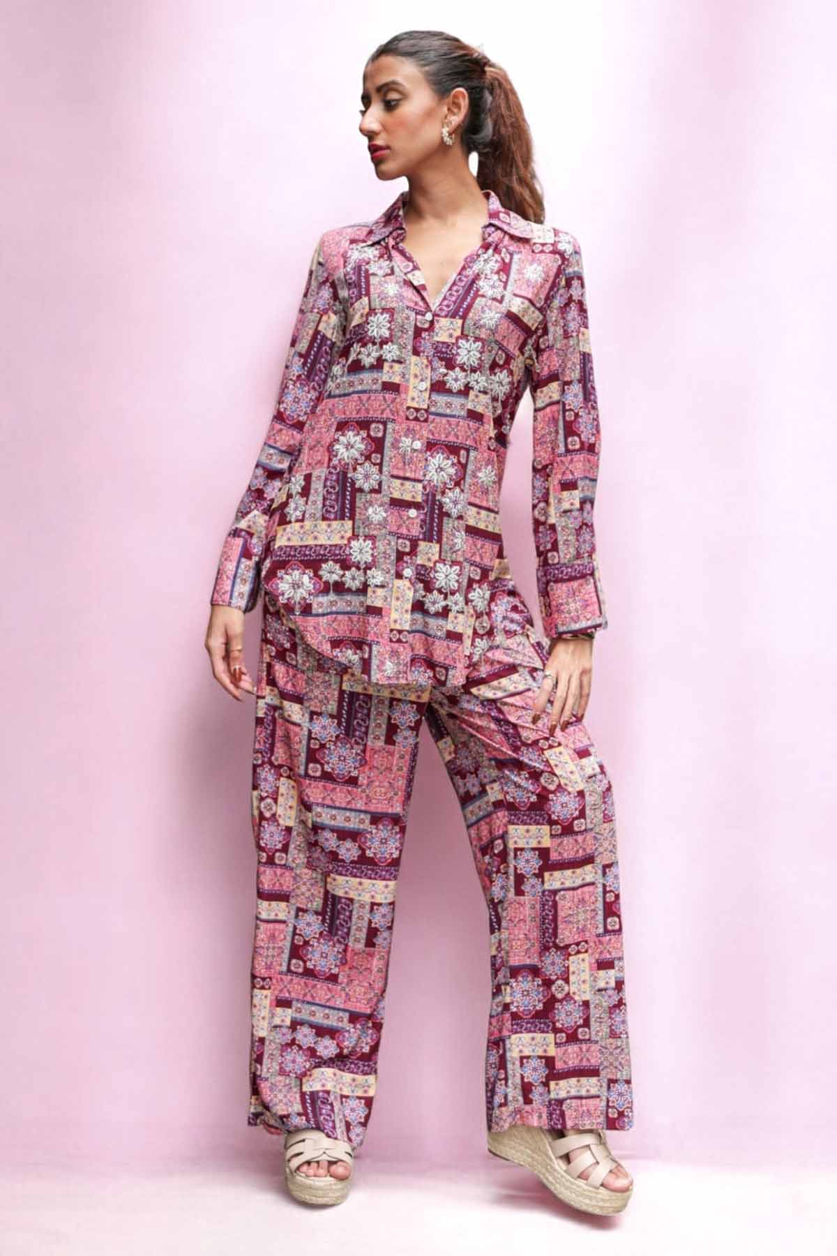 Svamsa Purple Ethnic Print Co-ord Set for women online at ScrollnShops