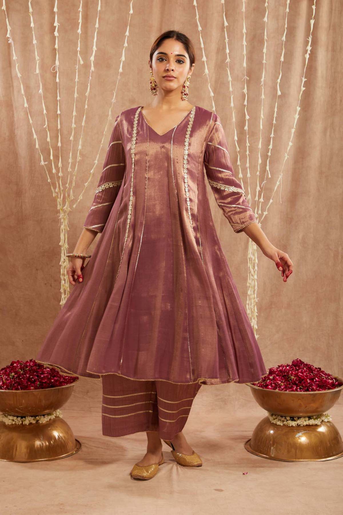 Buy Purple Floral Gota Anarkali Set by Nero for women online at ScrollnShops