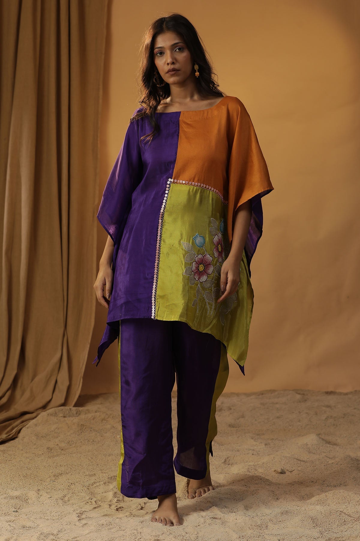 Arpita Sulakshana Purple Floral Print Kaftan Set for women online at ScrollnShops