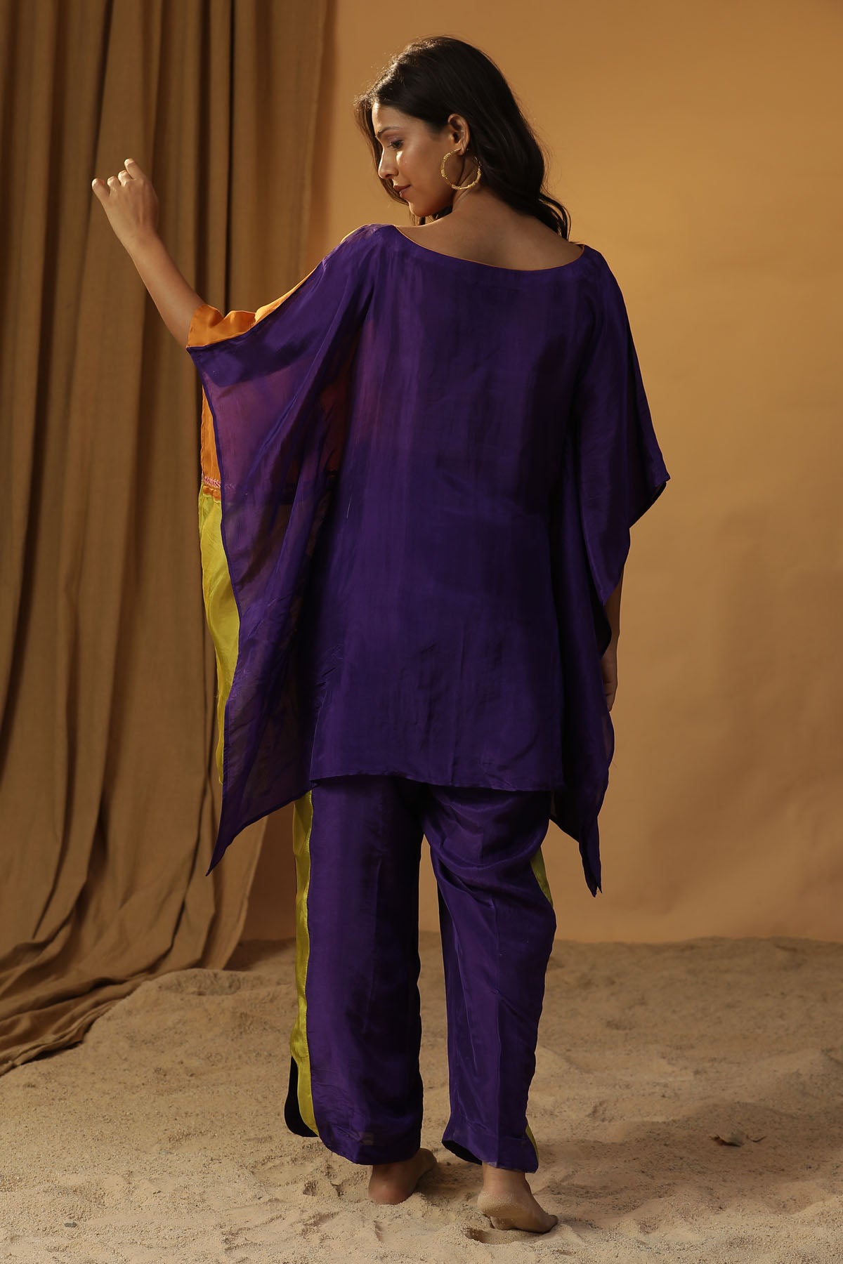 Purple Floral Print Kaftan Set