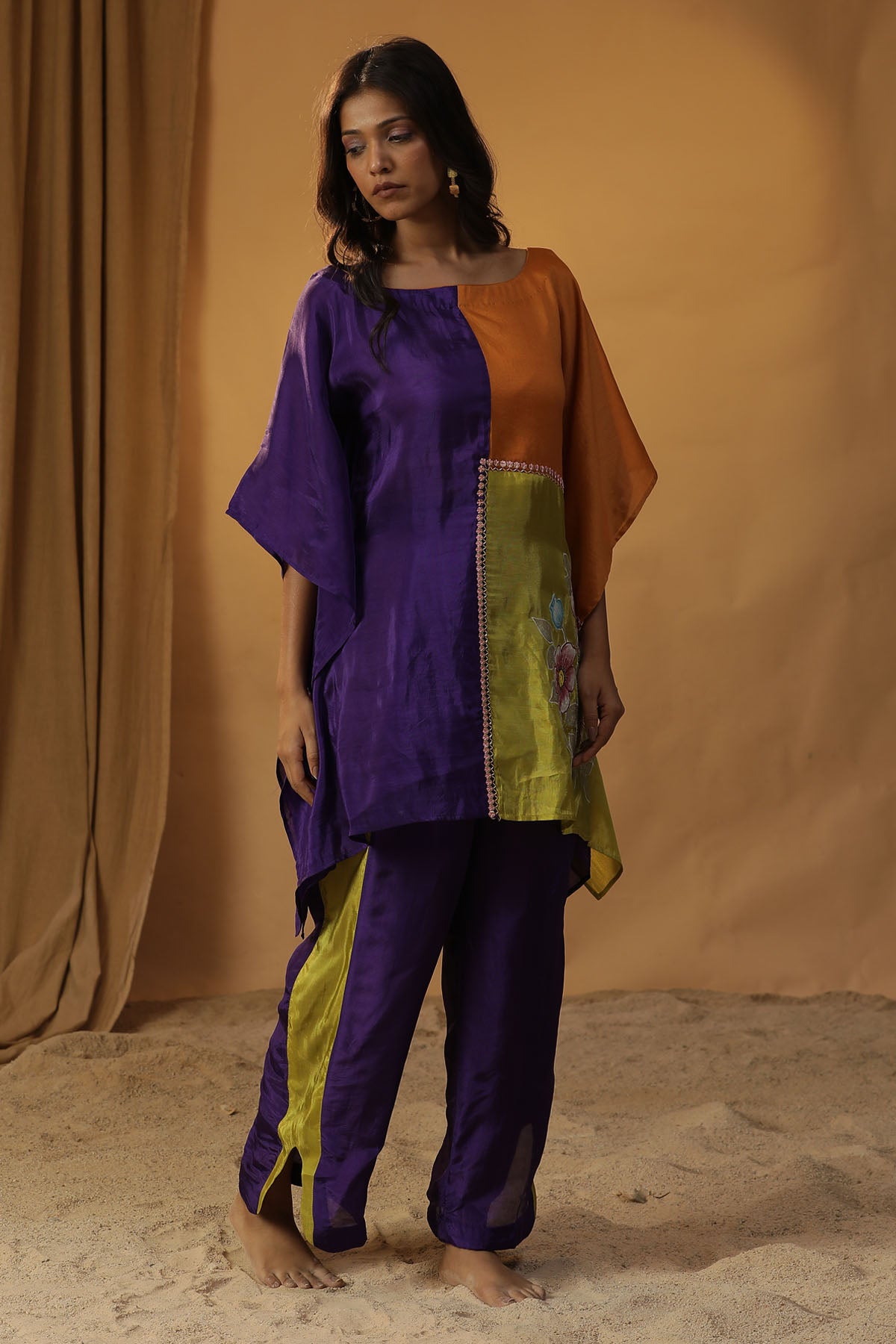 Purple Floral Print Kaftan Set