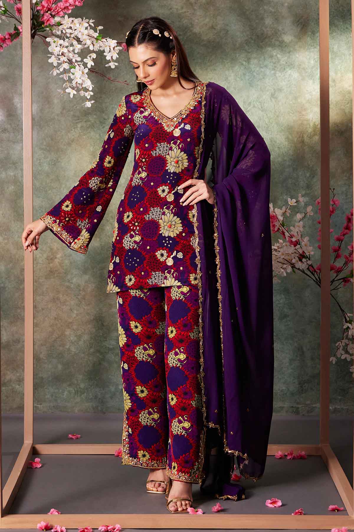 Buy Purple Floral Print Kurta Set by Mehak Murpana for women online at ScrollnShops