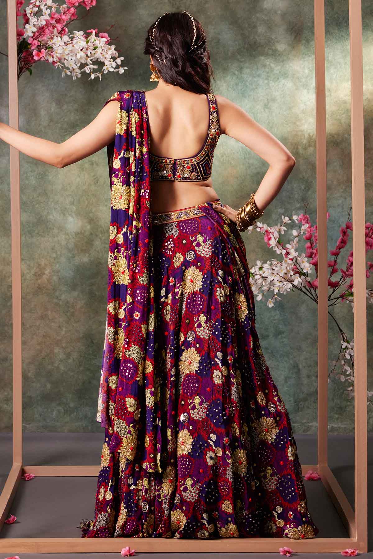 Purple Floral Print Lehenga Set