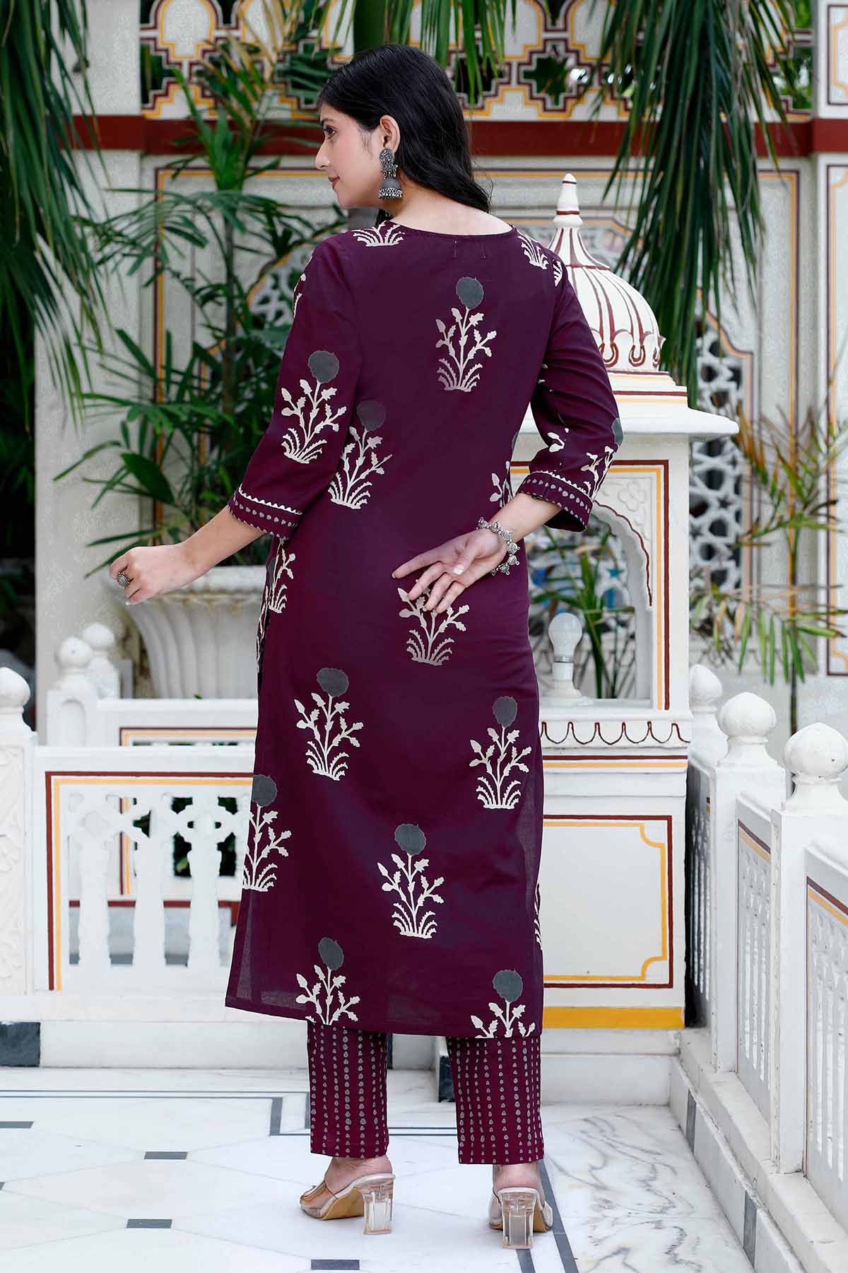 Purple Floral Print Palazzo Set