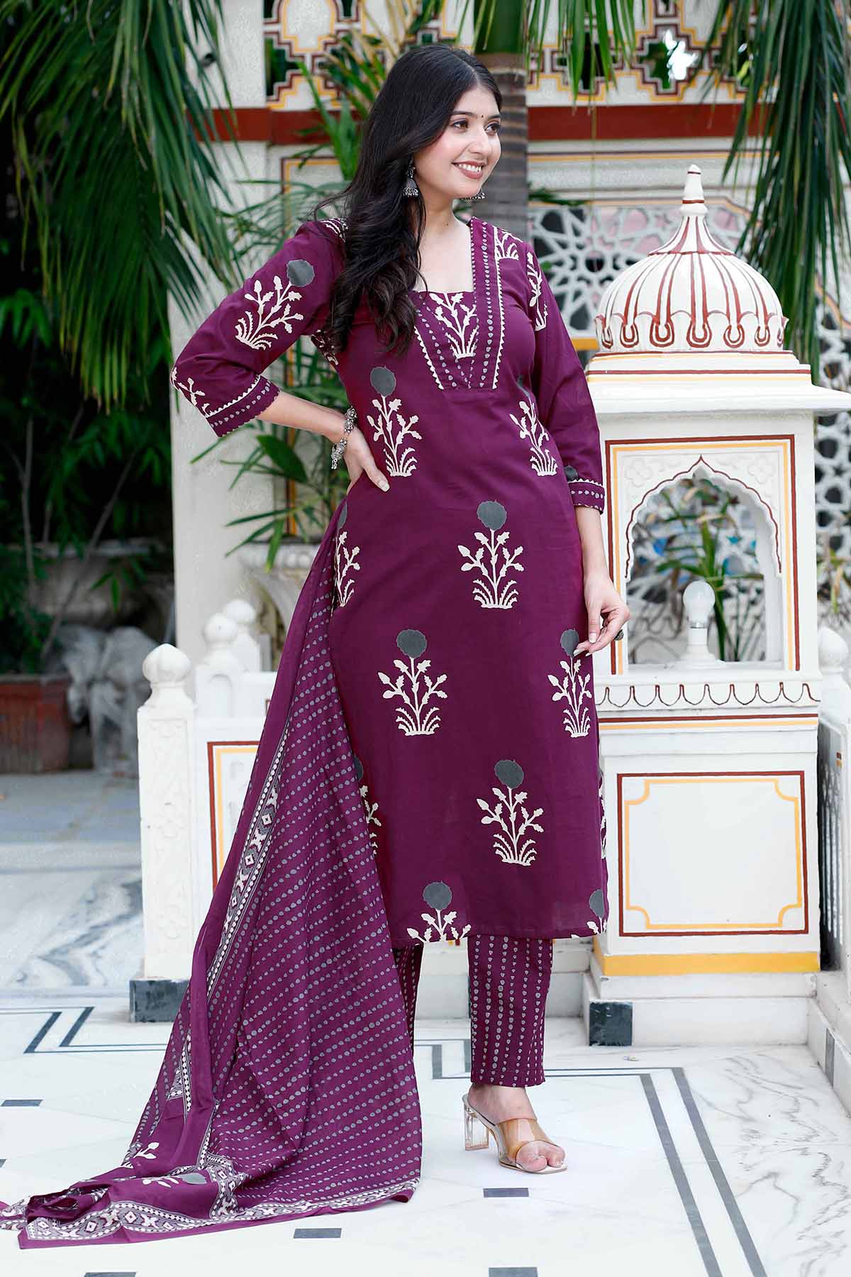 Purple Floral Print Palazzo Set