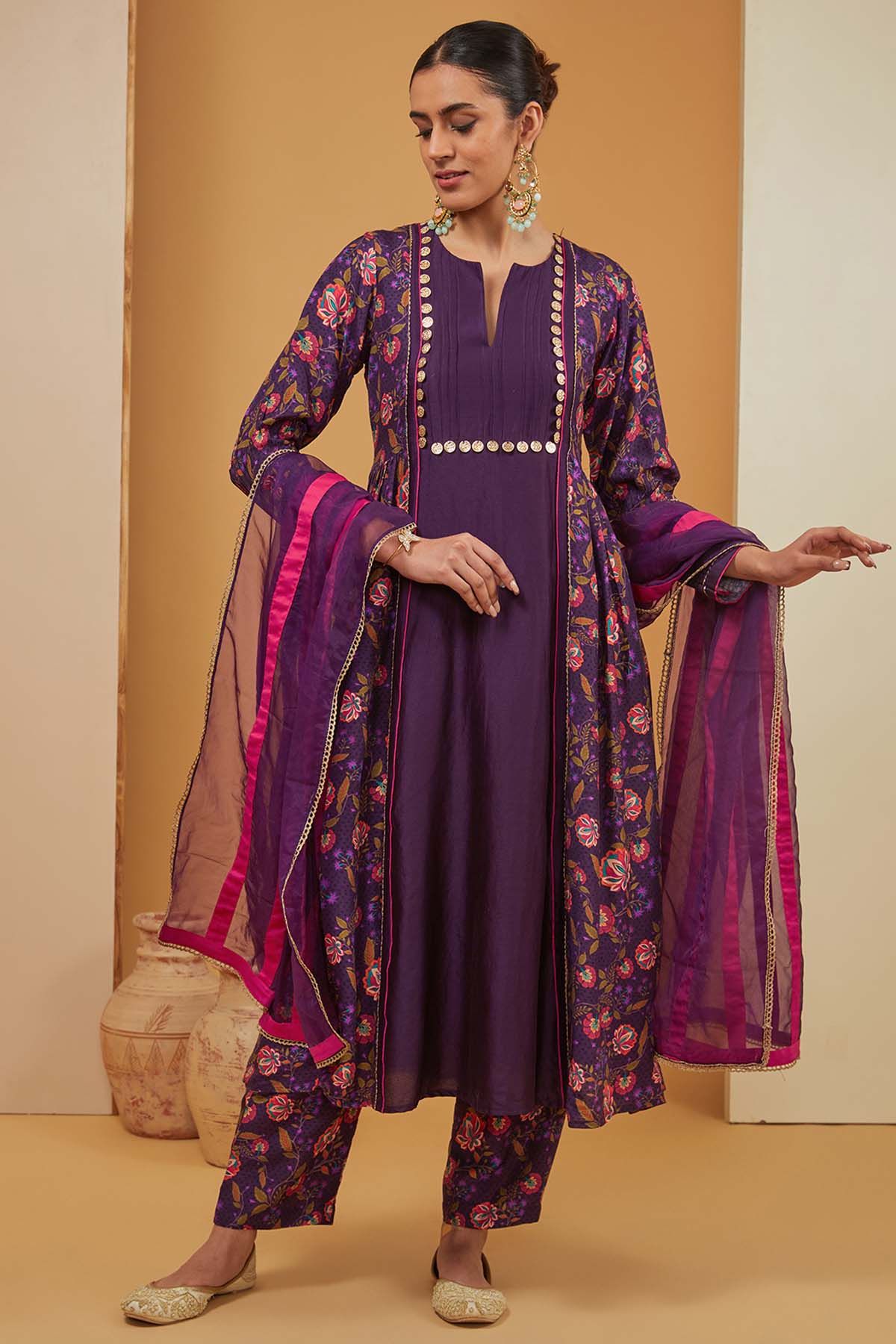 Designer Neha Khullar Purple Floral Printed Kurta Set for Women Online