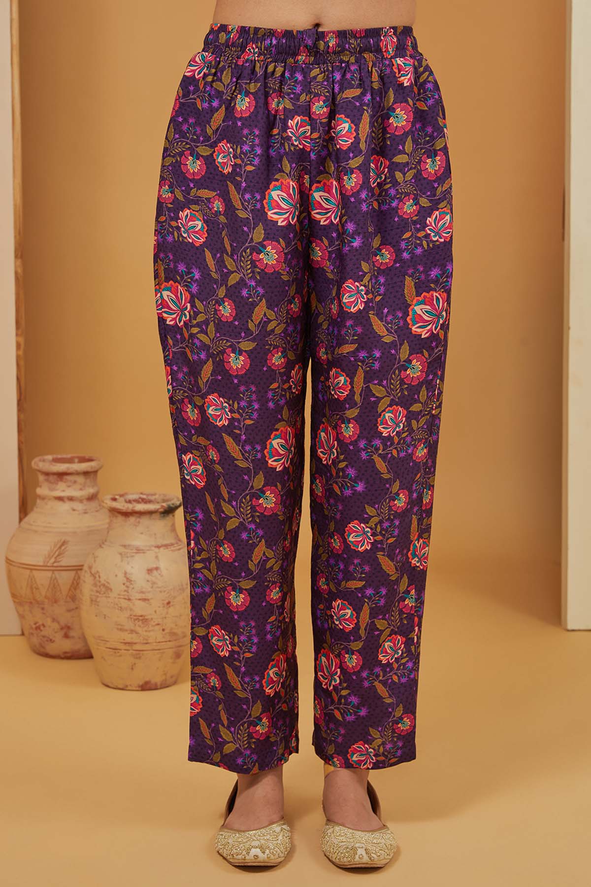 Purple Floral Printed Kurta Set