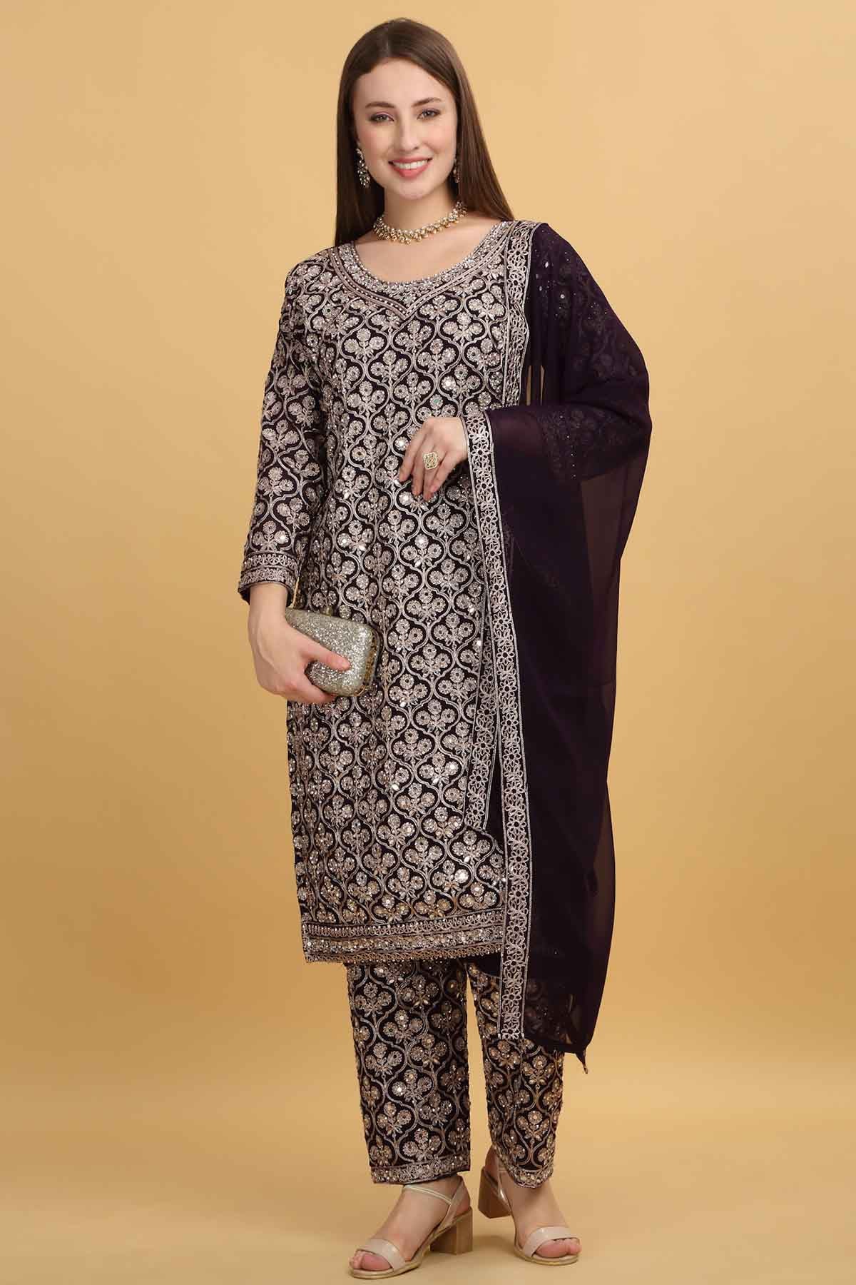 Buy Purple Floral Thread Kurta Set by Aham Vayam for women online at ScrollnShops