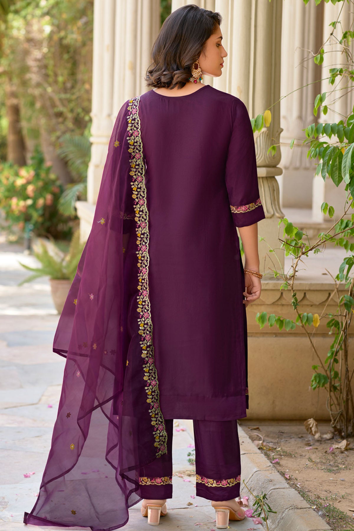 Purple Floral Yoke Kurta Set