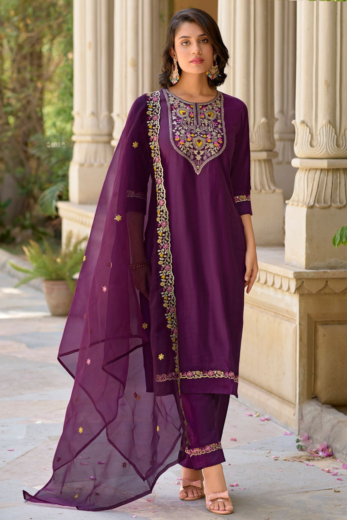 Buy Purple Floral Yoke Kurta Set for women by Aastha Fashion online available at scrollnshops