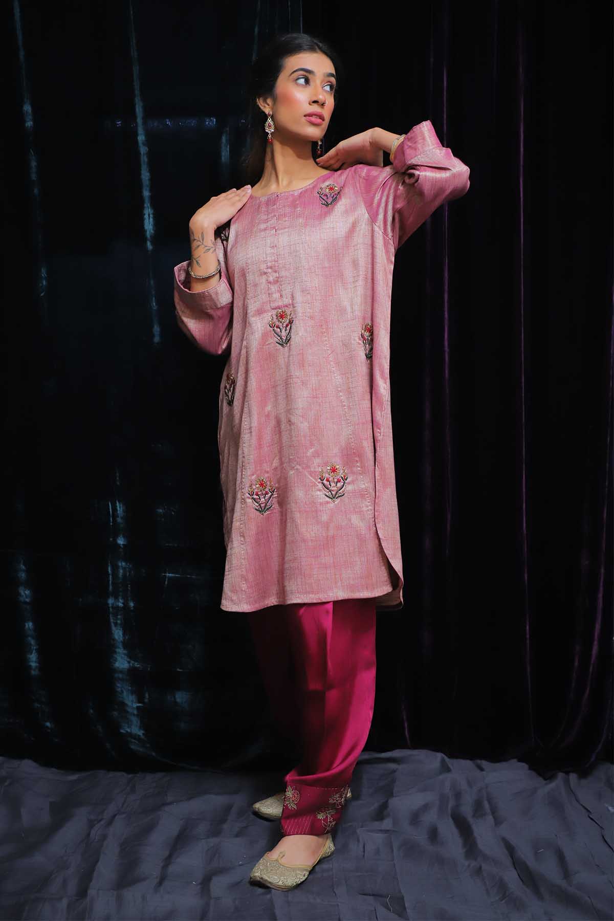 Buy Purple Floral Zardosi Kurta Set by House Of 87 for women online at ScrollnShops