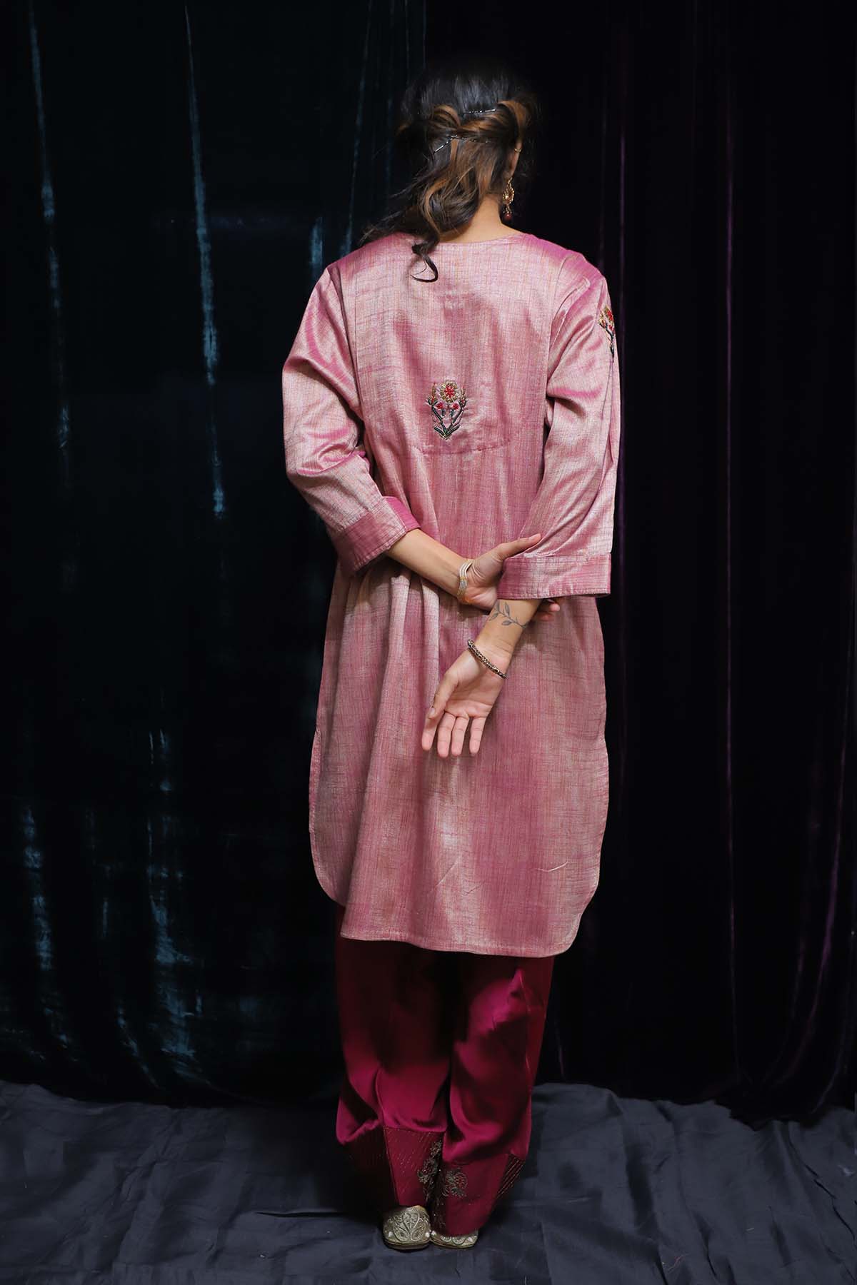 Purple Floral Zardosi Kurta Set
