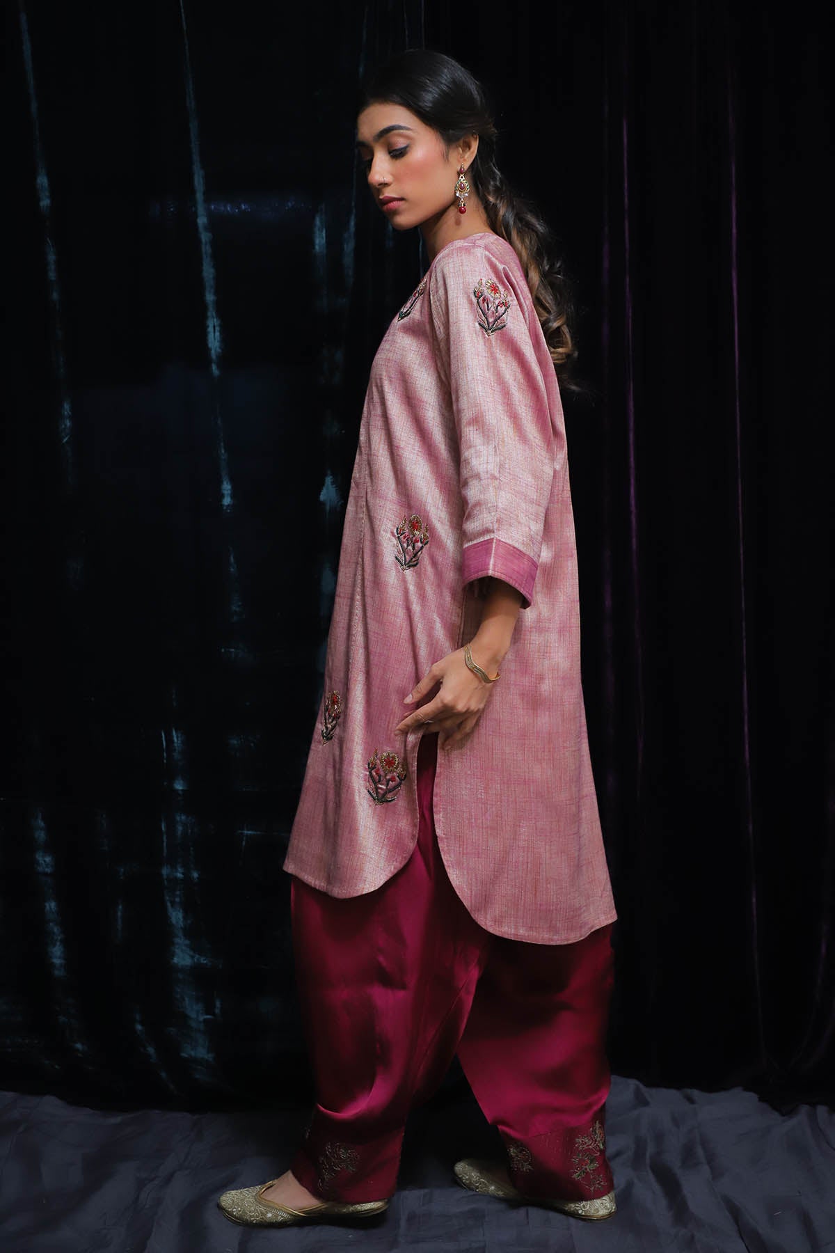 Purple Floral Zardosi Kurta Set