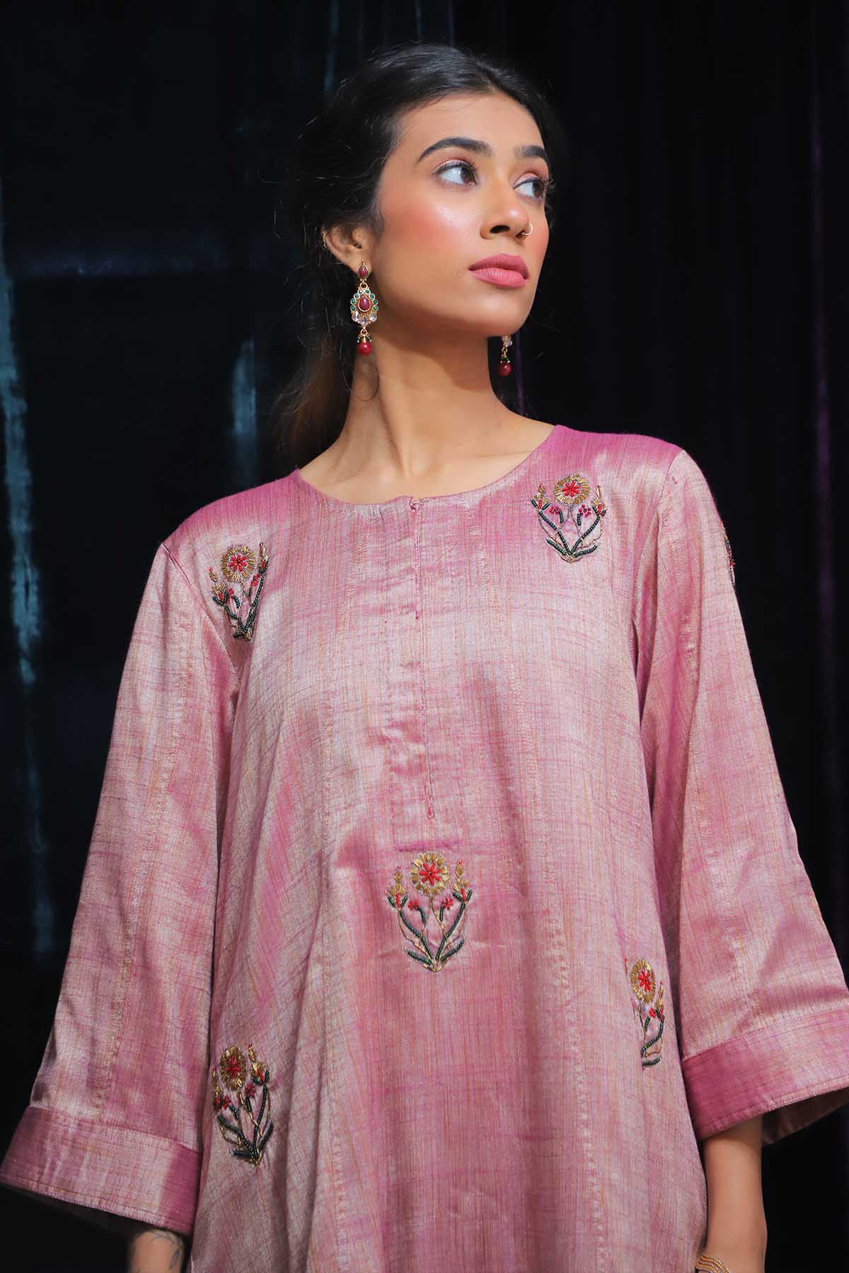 Purple Floral Zardosi Kurta Set