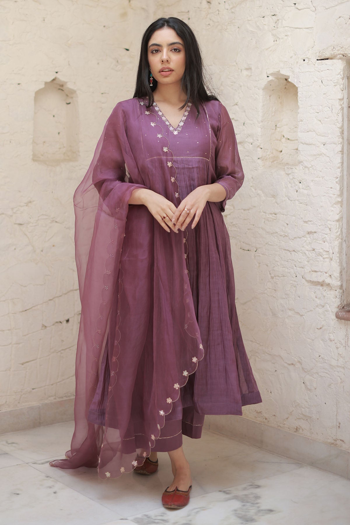 Buy Purple Floral Zari Kurta Set by Silpaa for women online at ScrollnShops