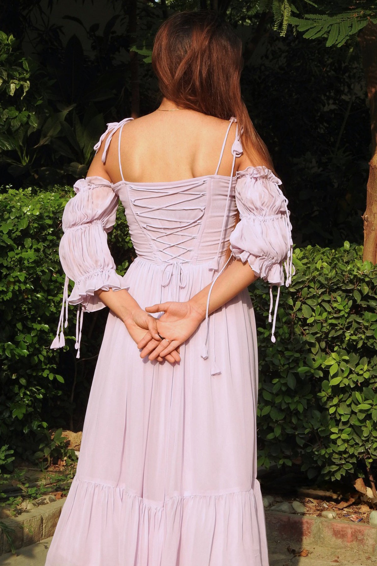 Purple Frilled Slit Midi Dress