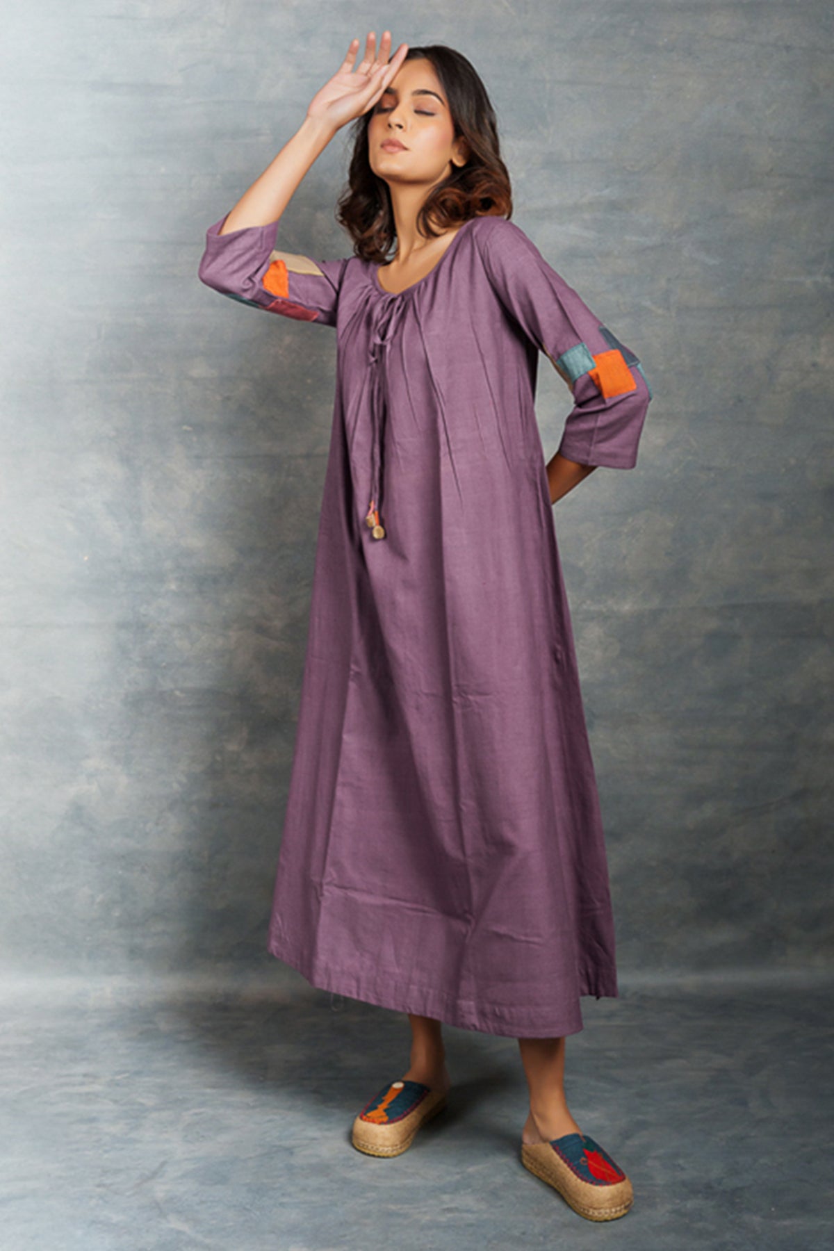 Purple Full Sleeves Midi Dress