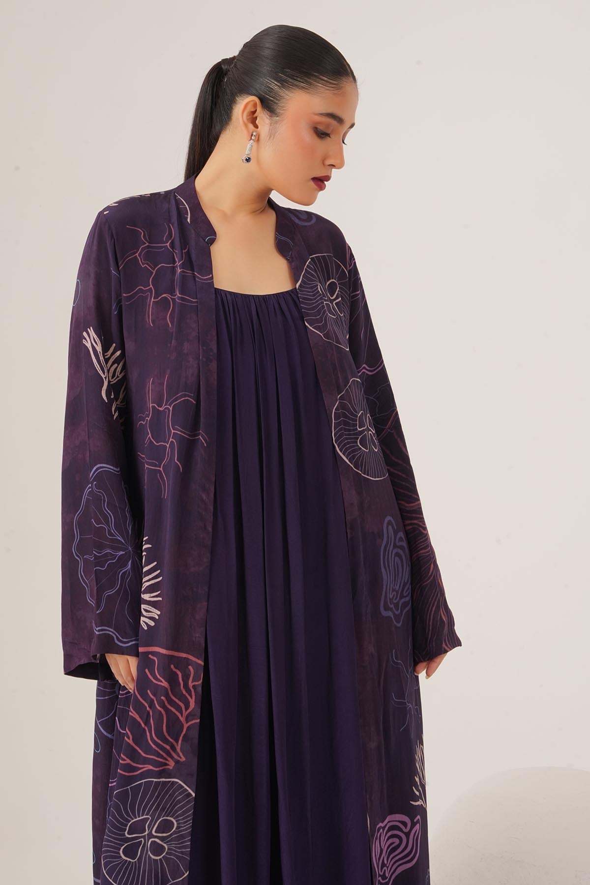 Purple Gathered Dress & Jacket