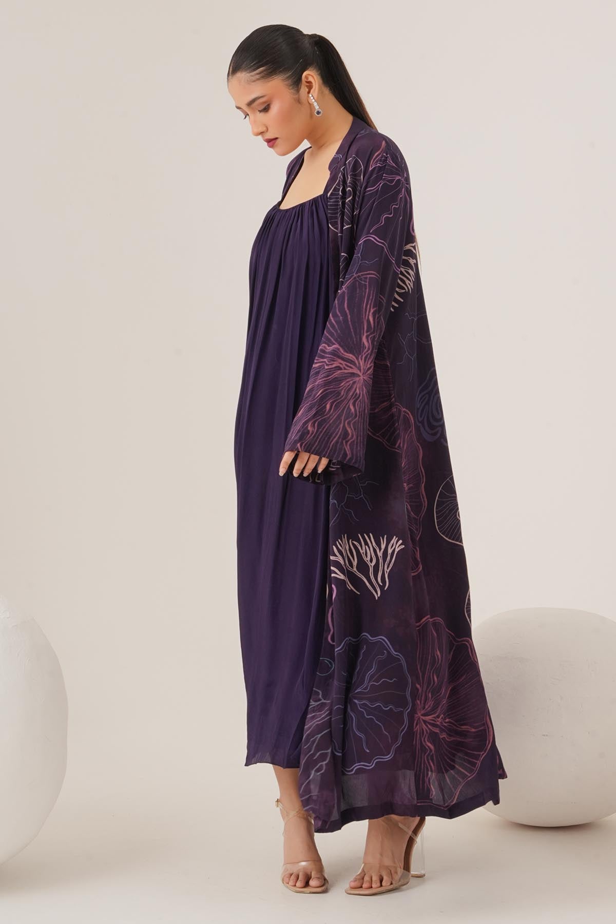 Purple Gathered Dress & Jacket