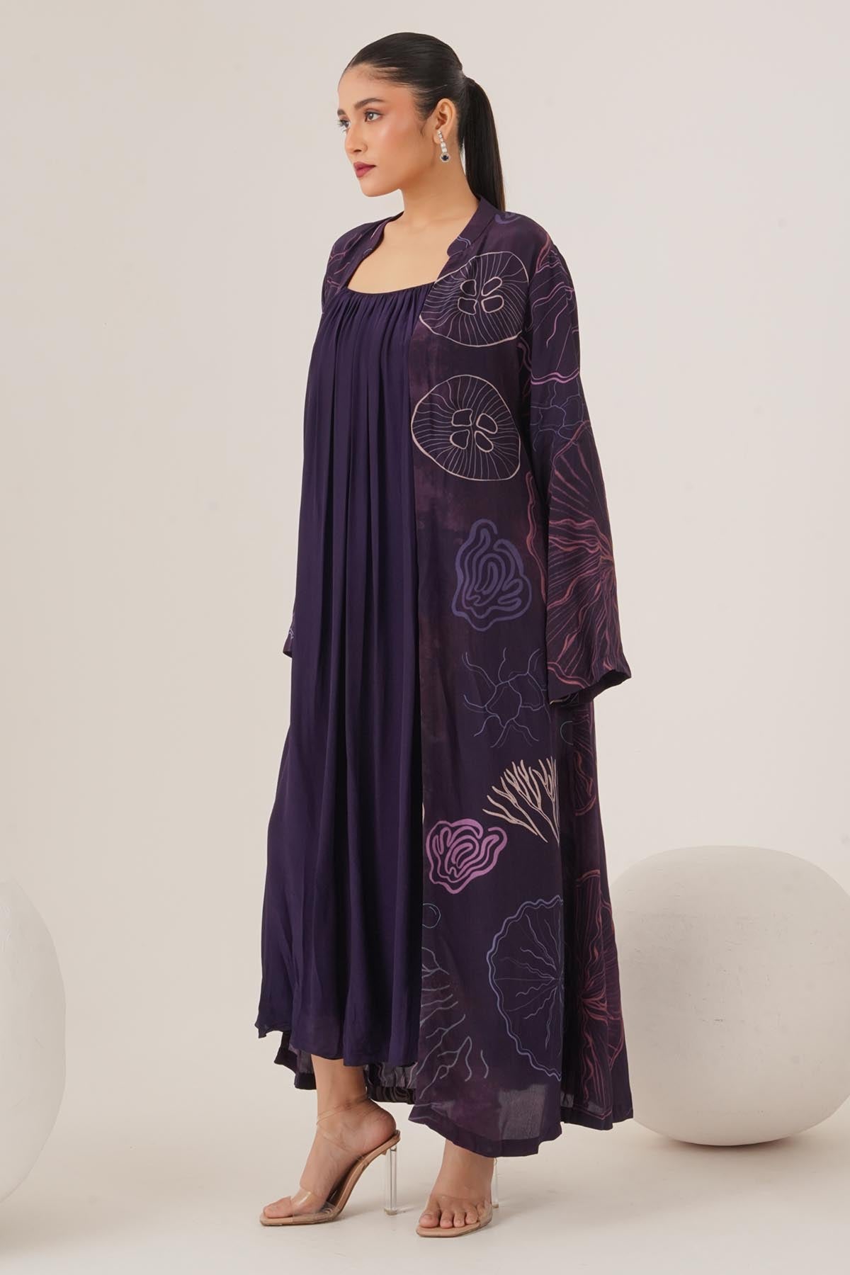 Purple Gathered Dress & Jacket